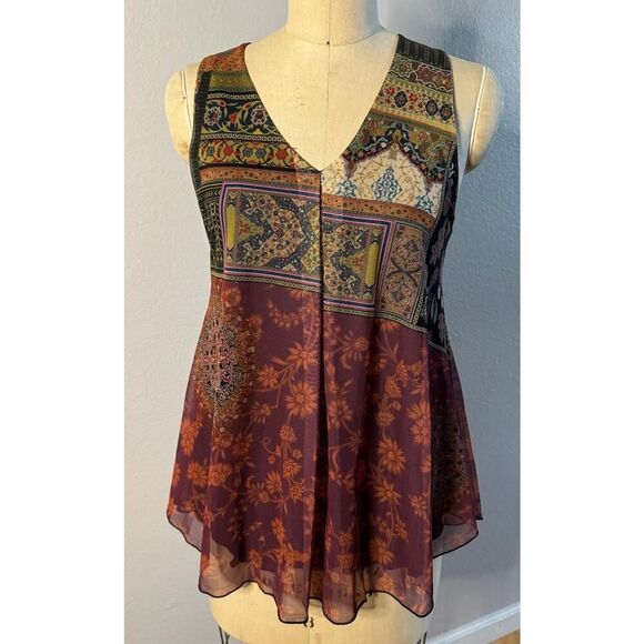Desigual Mesh Boho‎ Tank Floral Print Women's Size Medium EUC - Picture 1 of 4